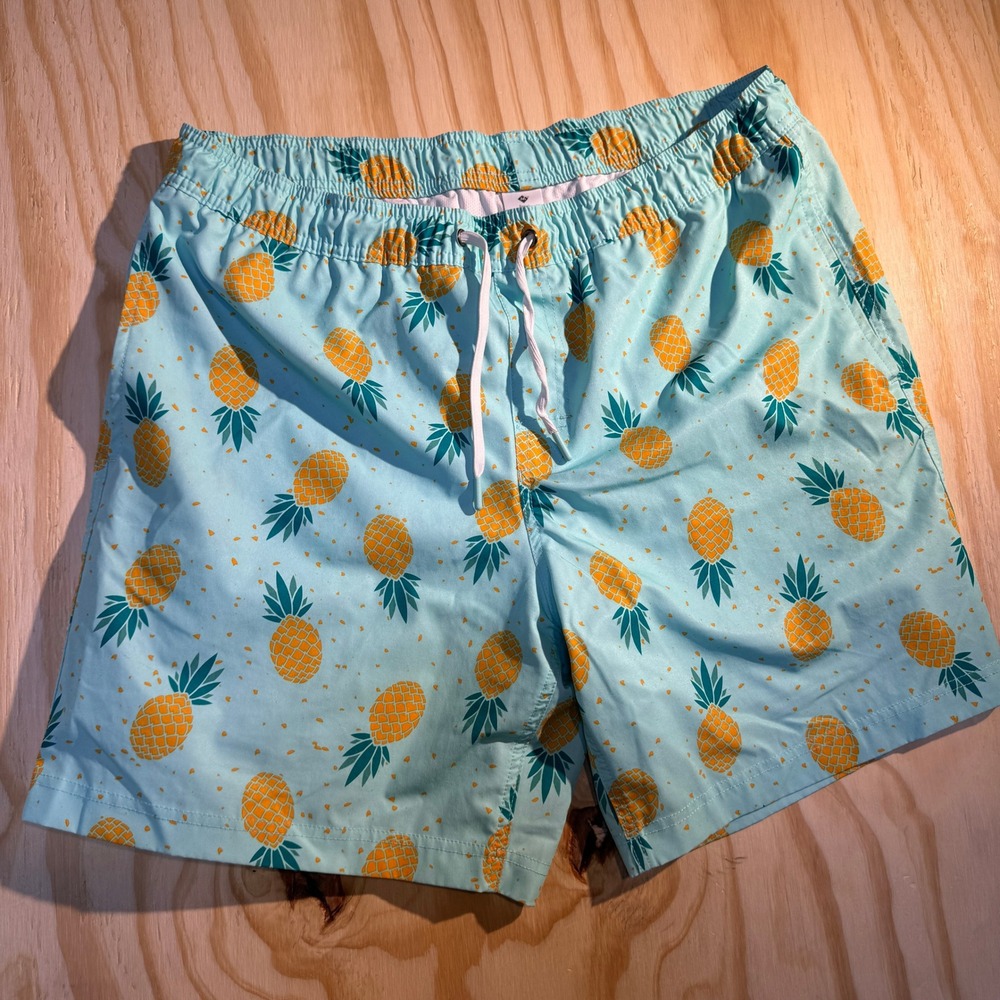 Member's Mark Men's Resort Swim Trunks Mint Blue Pineapple Quick Dry Size Large